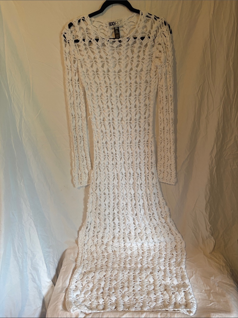 Beach Riot White Crochet Long Sleeve Maxi Dress/Coverup 100%Cotton